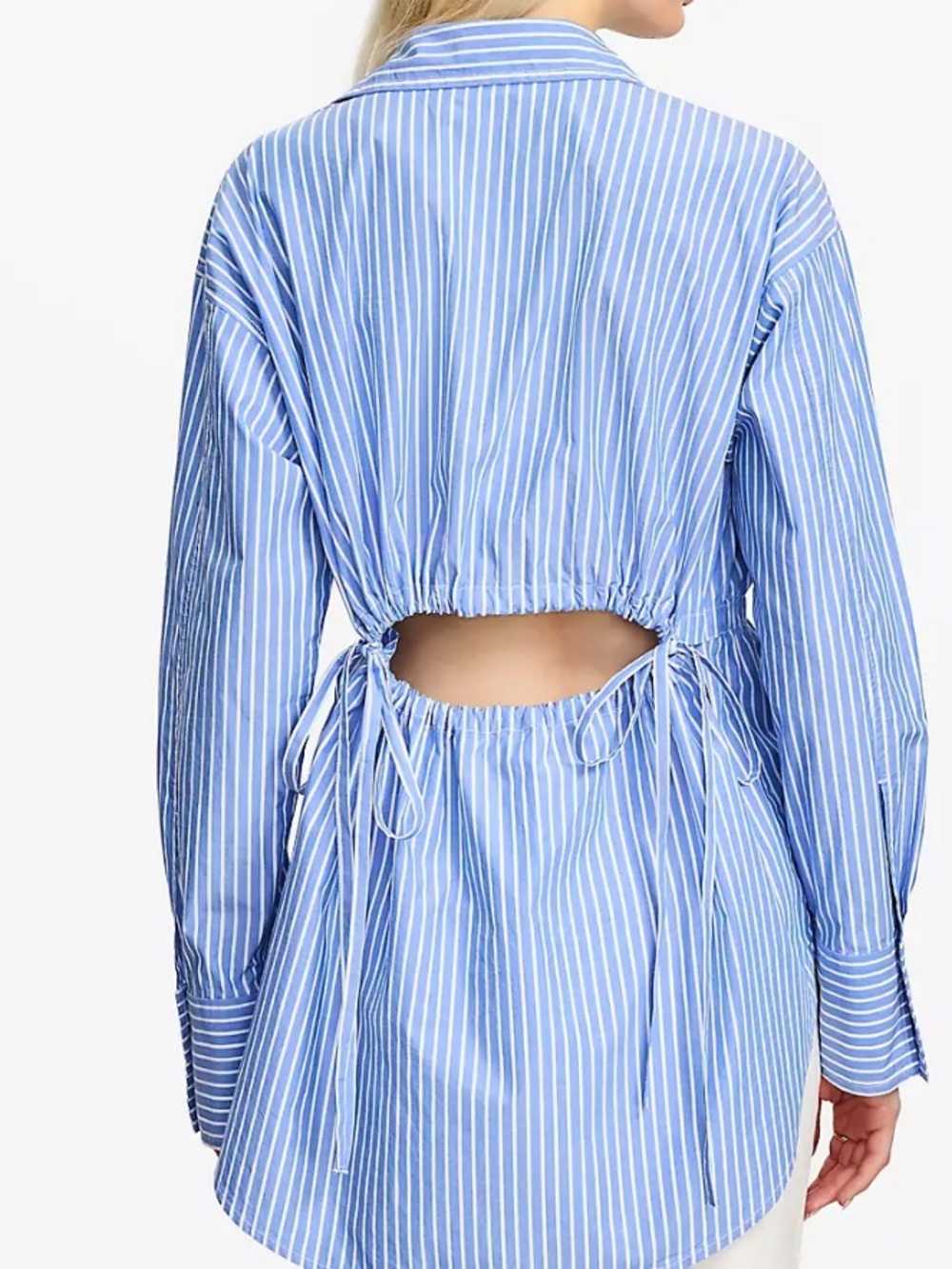 LOFT Striped Poplin Cutout Back Tunic Shirt - Picture 3 of 9